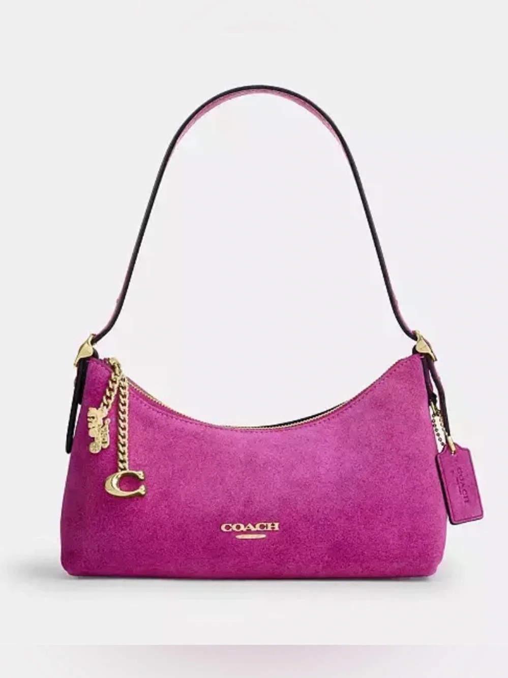 COACH Magenta is Suede Shoulder Bag with Gold Hardware